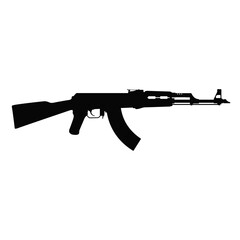 Fototapeta premium Rifle silhouette is displayed in black on a white background to illustrate tactical equipment.