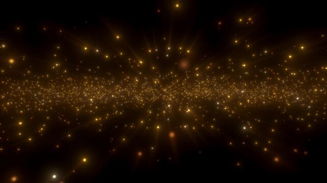 4K Golden Particle Burst with Glowing Sparkles and Light Rays. Abstract Motion Graphics Background Video, 2160p