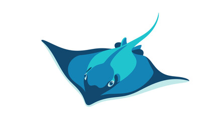 Fototapeta premium Vibrant Blue Manta Ray Illustration - Underwater Marine Life