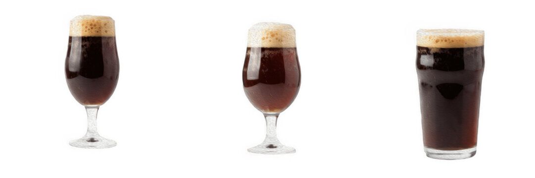 Dark Beer Glasses Set Frothy Head Stout Porter Alcoholic Drink Pub Beverage Bar Menu Element Craft Stout Ale Transparent Background PNG