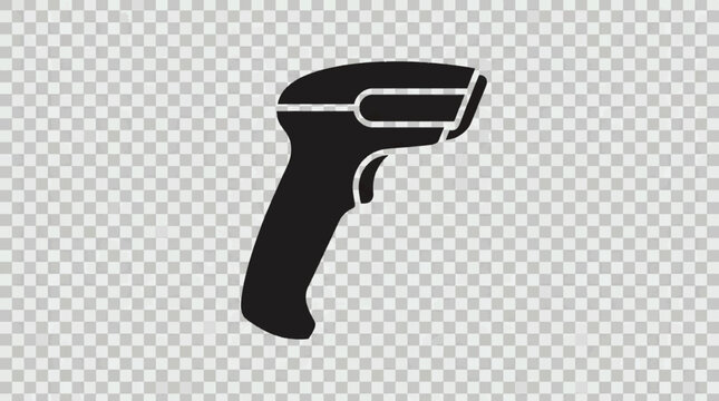 Laser barcode reader gun icon vector illustration, black retail inventory scanner silhouette, isolated object