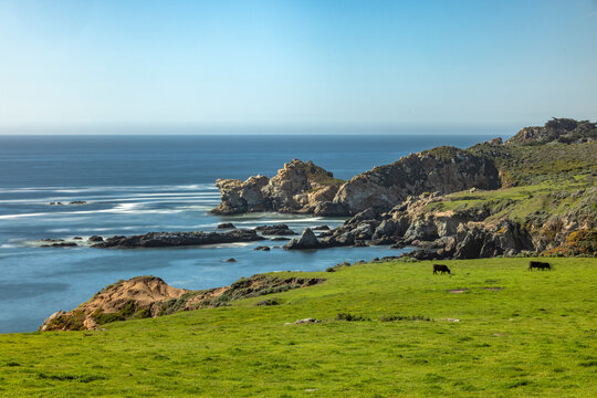 Calm ocean and rocky coast