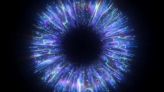 4K Blue Particle Explosion with Glowing Sparkles and Light Trails Futuristic Energy Burst Abstract 3D Motion Video 60fps