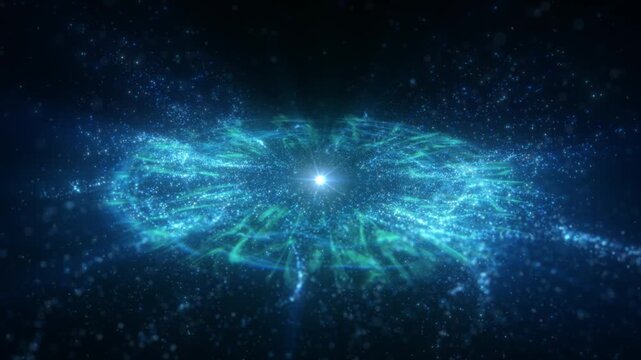 4K Blue Particle Ring with Glowing Sparkles and Energy Halo. Abstract Motion Graphics Background Video, 2160p