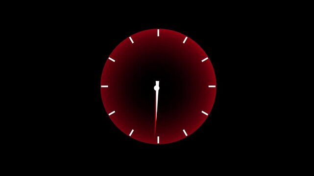 Glowing Red Analog Clock Spinning Fast Motion Animation Loop on Black Background | Time Lapse Clockface Graphic | 4K Stock Video Footage for Video Editors and Designers.