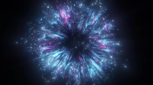 4K Blue Particle Ring with Glowing Sparkles and Energy Halo. Abstract Motion Graphics Background Video, 2160p