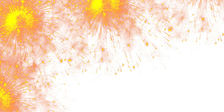 Vibrant Yellow and Orange Firework Explosions on Transparent Background