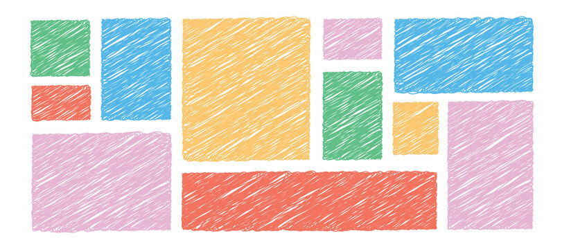 Rectangle square box frames in drawn sketch style. Scribble textured shapes. Hand drawn rough elements for text
