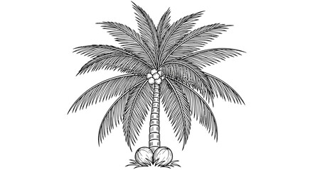 Naklejka premium Detailed outline illustration of a palm tree with coconuts