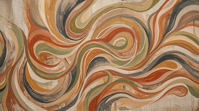 Abstract flowing colorful wavy lines brushstrokes textured wall art painting background