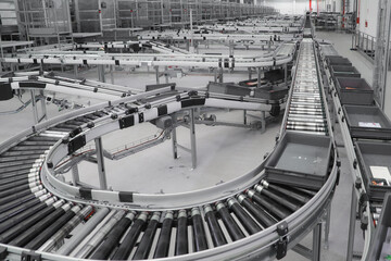 Obraz premium logistic warehouse. packing line in a logistics warehouse