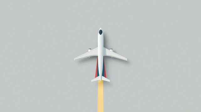 Top View of Modern White Passenger Airplane on Minimalist Gray Background