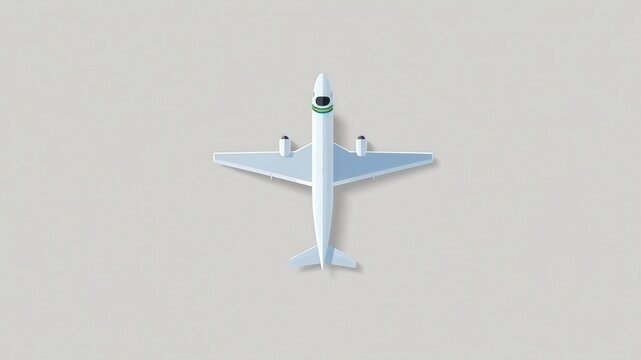 Top View of Modern White Passenger Airplane on Minimalist Gray Background