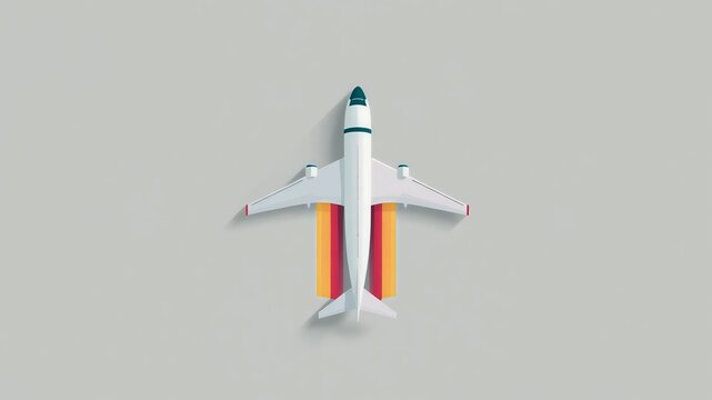 Top View of Modern White Passenger Airplane on Minimalist Gray Background