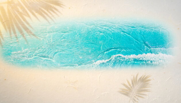 Top view tropical beach with turquoise blue ocean lagoon and palm shadows 上空から見た美しいラグーンと砂浜に映るヤシの木の影の背景イラスト素材