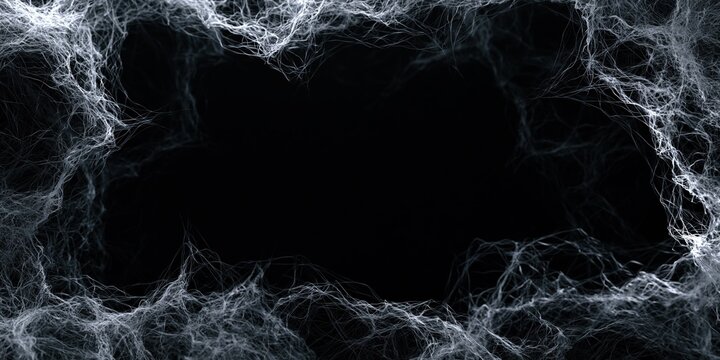 Creepy Spider Web on Black Background with Copy Space Halloween Dark Minimal Concept