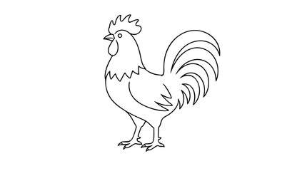 Rooster Vector Icon – Hand-Drawn Line Illustration of Cockerel with Detailed Feathers and Tail for Farm and Poultry Graphics © Sanjida