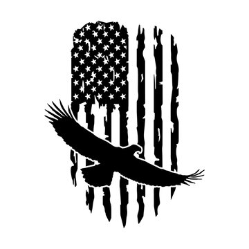 Eagle on American flag, US flag svg cut file. Isolated vector illustration.