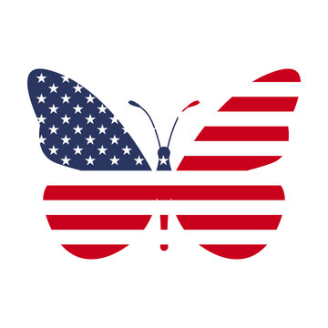 Butterfly American flag svg cut file. Isolated vector illustration