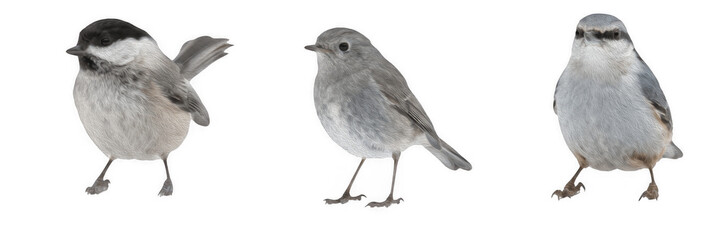 Cute small wild birds isolated on transparent background set, lovely tit and songbird species in natural postures, wildlife and forestry design elements PNG © Soor