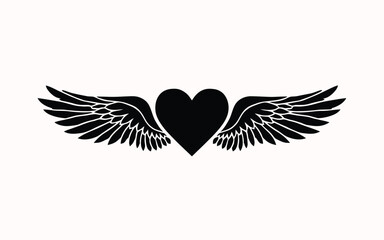 Fototapeta premium Black heart with wings icon, vector illustration of a winged heart symbol isolated on white background