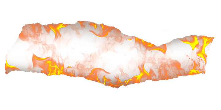 Torn Paper Border with Burning Fire Flames Frame on Transparent Background