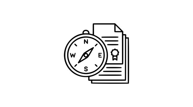 Compass and Documents Vector Icon &ndash; Hand-Drawn Navigation and Paper Illustration for Travel and Office Design