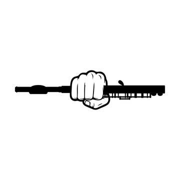 Hand holding flute svg cut file. Isolated vector illustration.