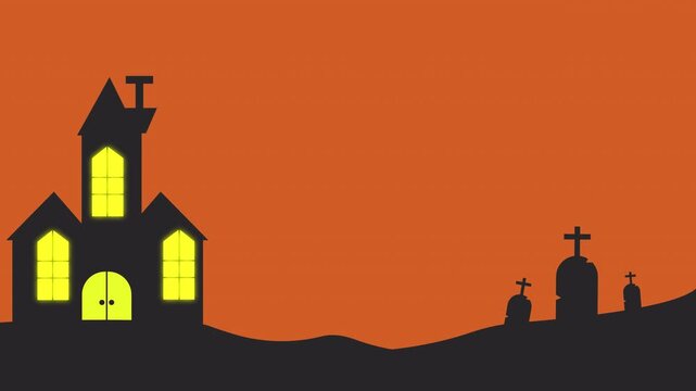 Haunted House and Graveyard Silhouette Halloween Animation