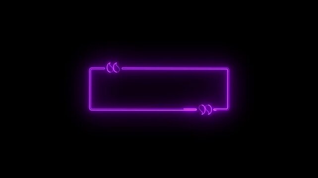 Purple neon quote text box frame on black background a bright glowing light