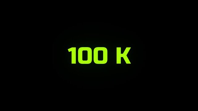 Neon green 100k subscriber milestone celebration motion graphic.