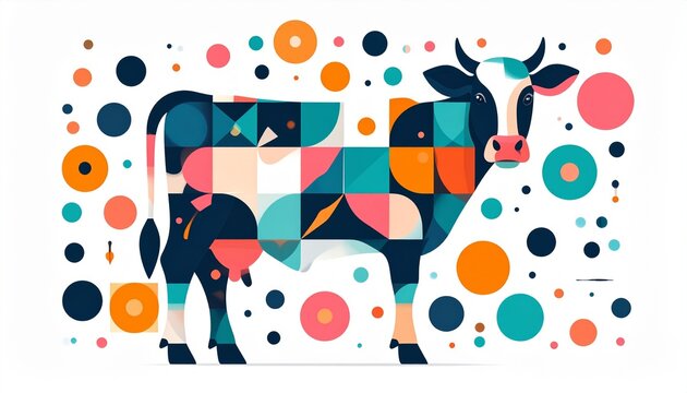 Colorful Geometric Cow Low Poly Abstract Farm Animal Illustration Design