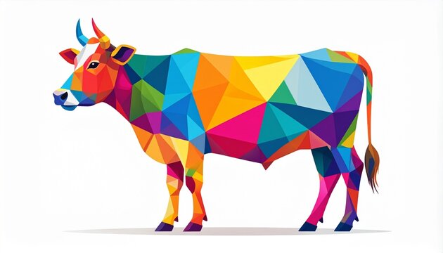 Colorful Geometric Cow Low Poly Abstract Farm Animal Illustration Design