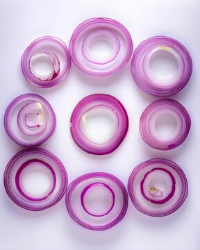 thin red onion rings arranged in circle isolated on white background