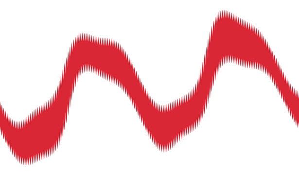 Red wavy line with jagged edges on transparent background wave lines undulation ripple curve sinusoidal