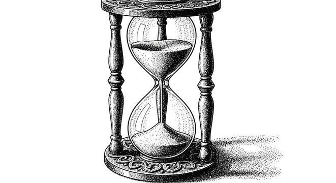 Vintage hourglass measuring passing time with sand falling