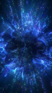 4K Blue Particle Explosion with Glowing Sparkles and Light Trails Futuristic Energy Burst Abstract 3D Motion Video 60fps