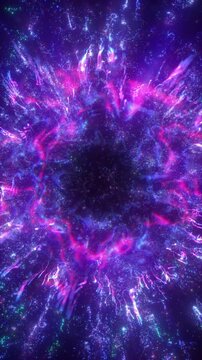4K Purple Particle Explosion with Glowing Sparkles and Light Rays. Abstract Motion Graphics Background Video, 2160p