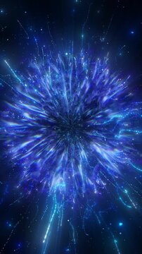 4K Blue Particle Ring with Glowing Sparkles and Energy Halo. Abstract Motion Graphics Background Video, 2160p