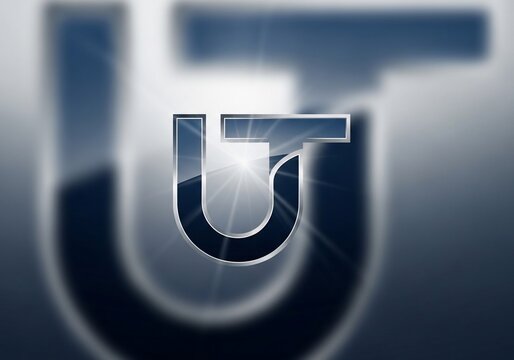 光沢メタリック文字の輝き、深みある青いグラデーション