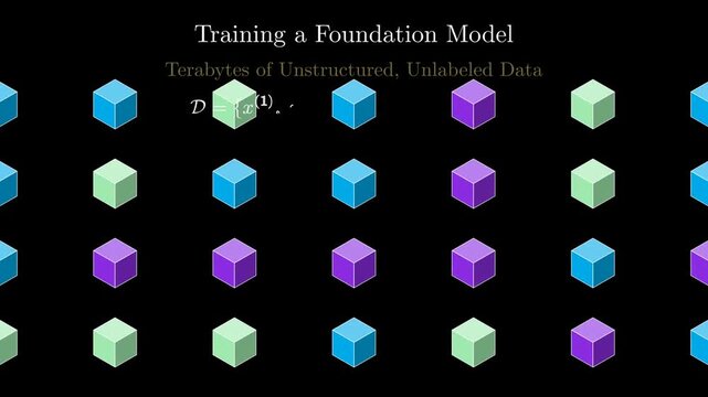 Data visualization of foundation model training with epoch iterations, loss curve optimization, gradient descent, and fine-tuning parameters