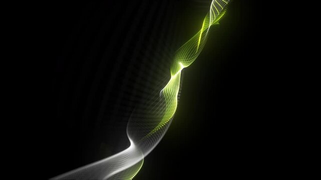 4K 60 FPS Abstract Green Digital Particle Wave Background Animation, Futuristic Data Mesh with Glowing AI Technology Lines for Motion Graphics