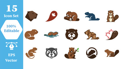 Set of 15 beaver wildlife animal icons with wildlife creature illustration © Abu Sufian