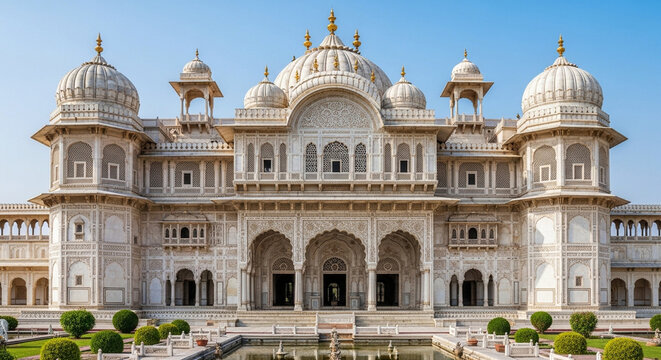 Ornate White Marble Palace, India, Architecture, Summer Day, Blue Sky