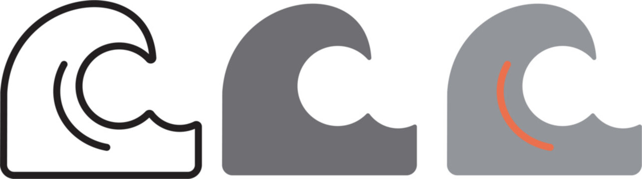 Tsunami Wave Icon. Ocean Wave Symbol. Simple Pictogram for Natural Disaster, Coastal Warning, Emergency Alert, Sea Safety and Weather Forecast