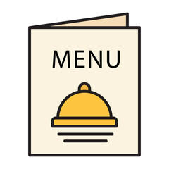 Fototapeta premium Restaurant menu book with serving dish flat outline icon