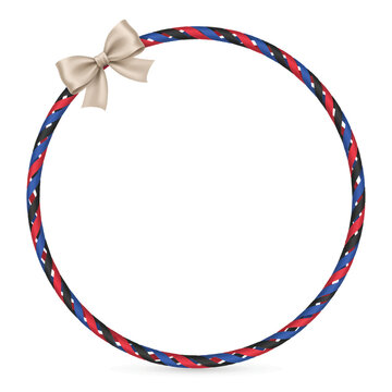 Colorful braided hula hoop circular frame with neutral decorative bow isolated colorful decoration template isolated abstract activity exercise creative
