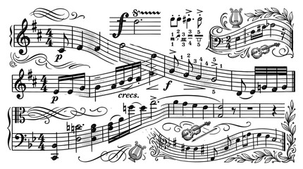 Fototapeta premium Elegant musical notes dancing around a treble clef symbol on a clean background