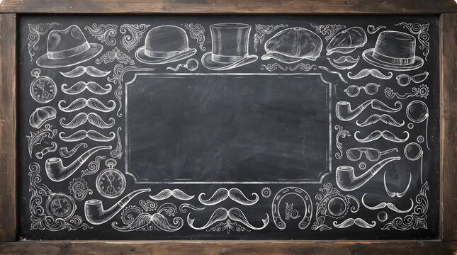 Vintage Ornate Chalkboard Frame Background with Decorative Border for Restaurant Menu