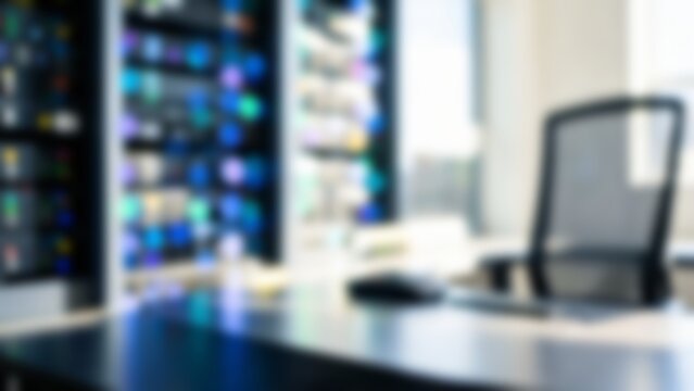 Blurred modern AI server office workspace for tech website hero banner